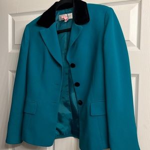 Jones New York signature women blazer jacket in green and black velvet size 4